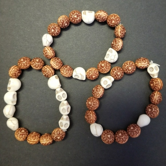 SOLD Skull Bead Bracelets (set of 3) - Picture 1 of 2